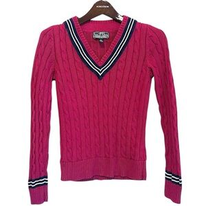 Ralph Lauren Lauren Active Collection Y2K Tennis V Neck sweater cableknit, sz S
